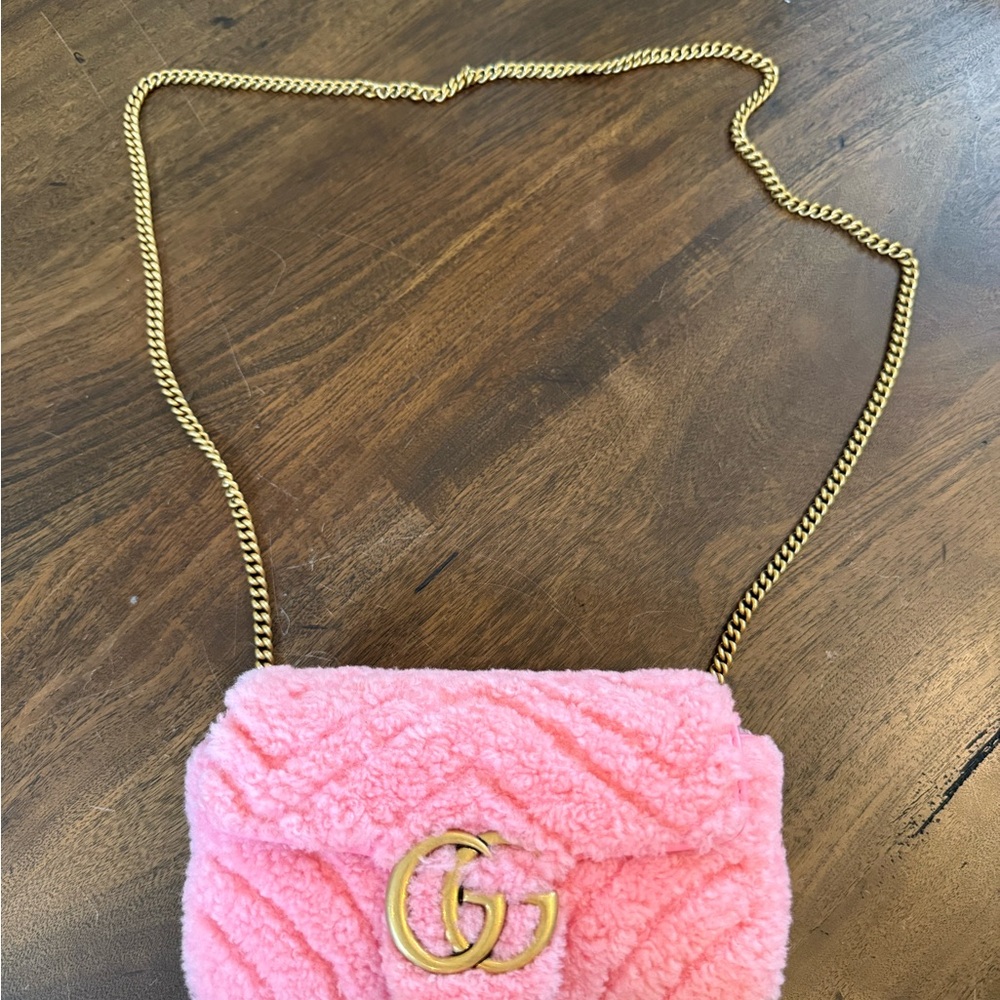 Gucci Marmont Shearling Super Mini Shoulder Bag